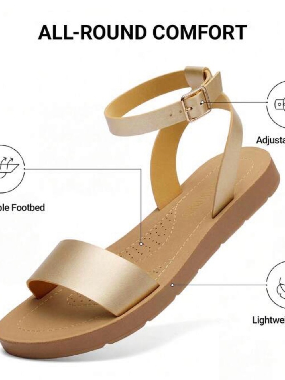 Gold Ankle-Strap Women’s Sandals - Picture 2 of 6